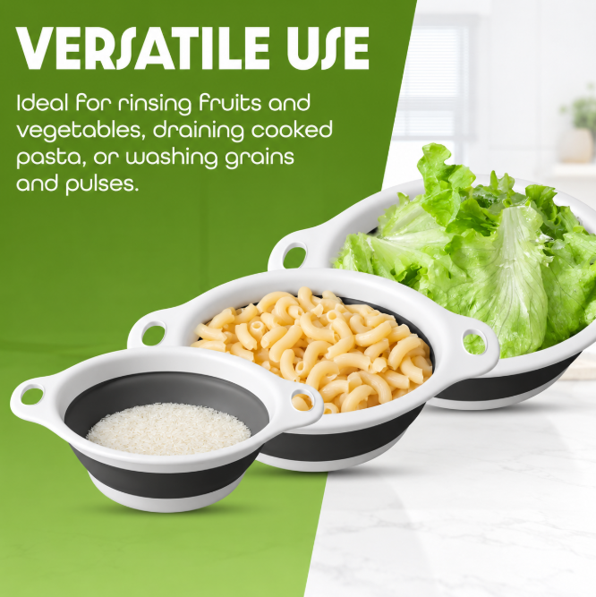 3-Piece Collapsible Colander Set with Self-Draining Base – Folk & Field